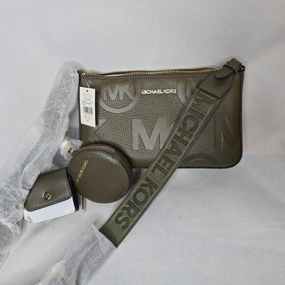 MICHAEL KORS Jet Set Logo Embossed Leather Crossbody Bag with Tech case, NWT - Picture 7 of 11